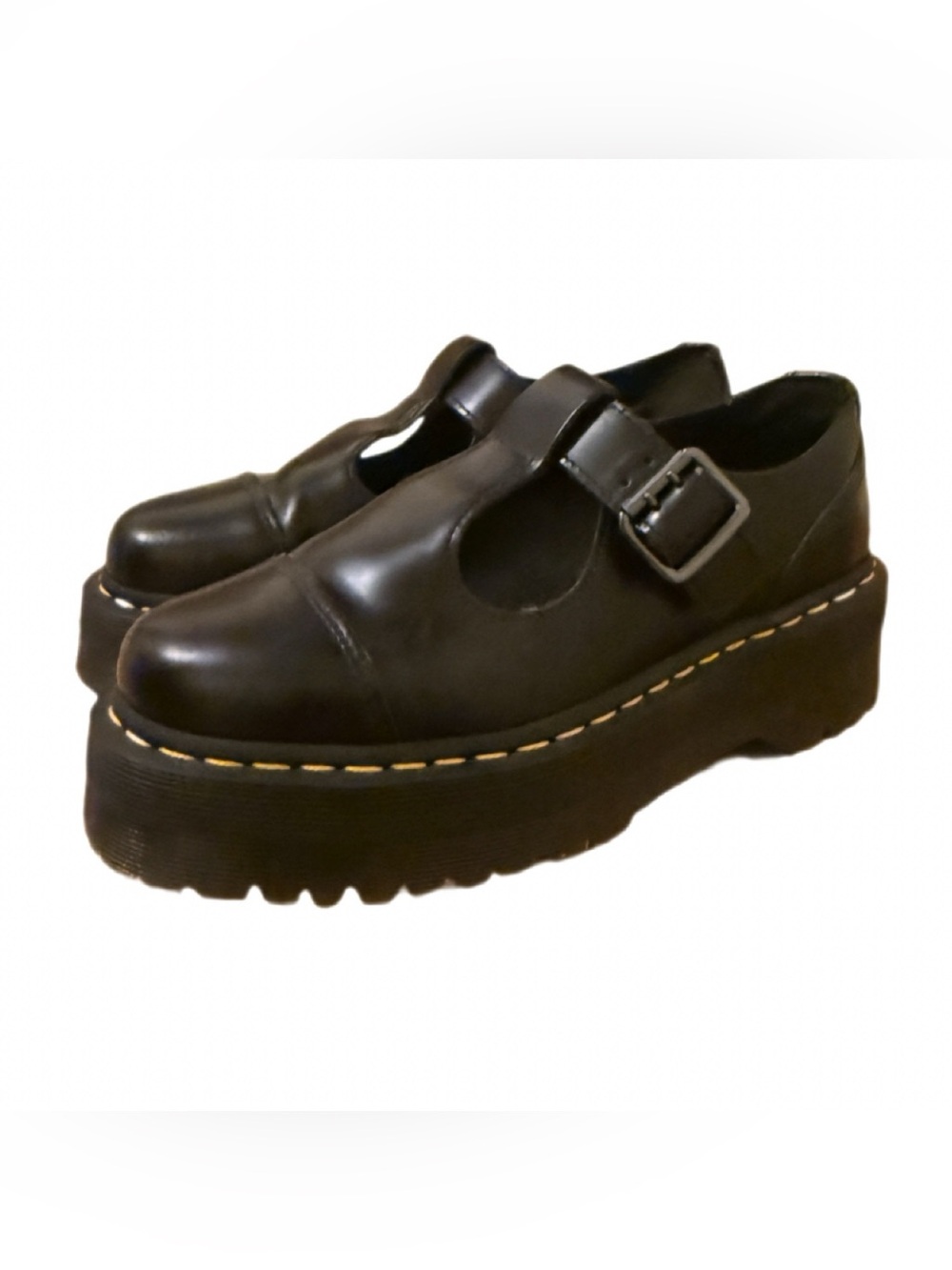 Dr. Martens Bethan Platform Mary Jane Smooth Black Polished Leather US 7 EUC